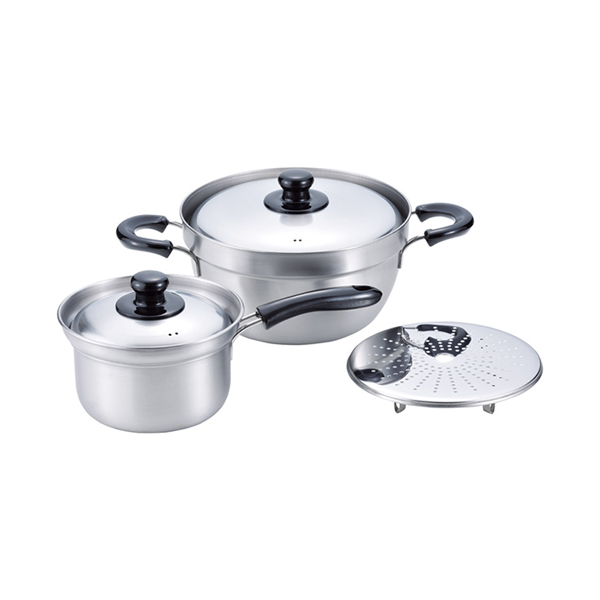 燕三 IH対応ふきこぼれにくい片手鍋16cm&両手鍋23cm（目皿付）