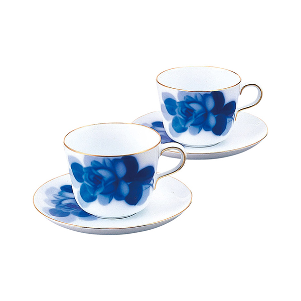 大倉陶園 ブルーローズ モーニング碗皿ペアセット
