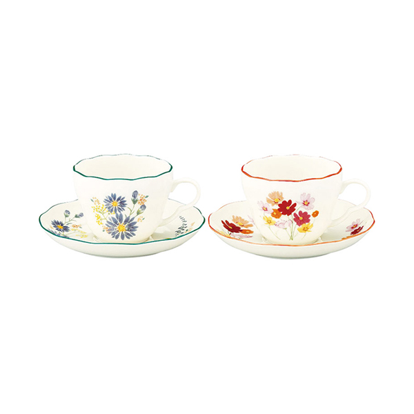 日比谷花壇 ペアカップ&ソーサーセット（孔雀草・コスモス）