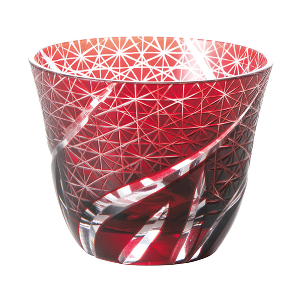 吉兆切子グラス1P（銅赤）