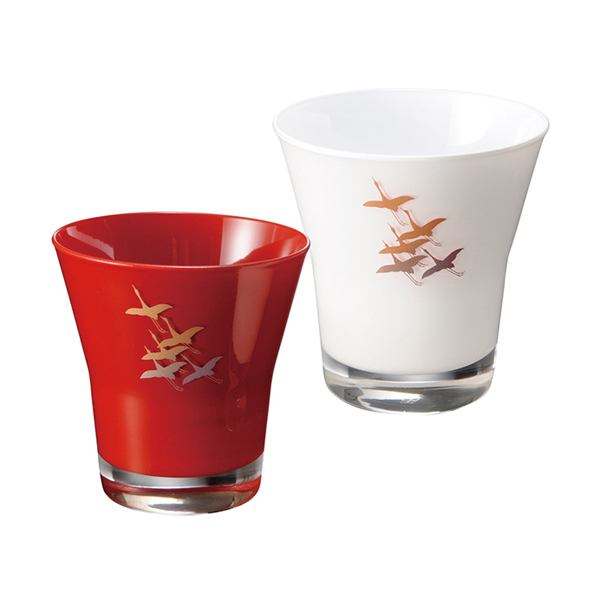 ぬりもんde Verre フリーグラス紅白ペア 蒔絵 千羽鶴