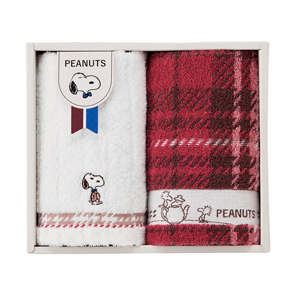 ピーナッツ スヌーピー チェック ウォッシュタオル2P
