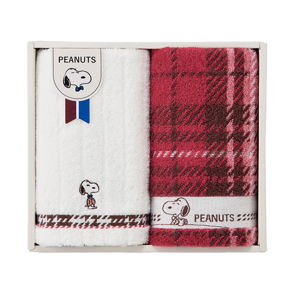 ピーナッツ スヌーピー チェック フェイスタオル2P