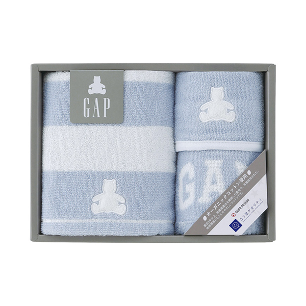 baby GAP ボーダーベア フェイスタオル1P・タオルハンカチ1P・スタイ1P（ブルー）