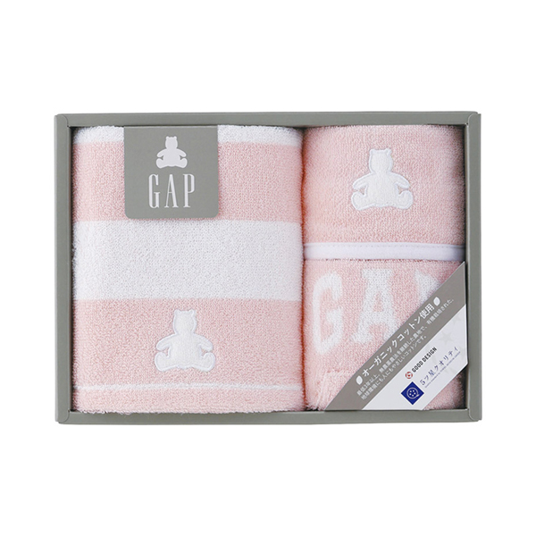 baby GAP ボーダーベア フェイスタオル1P・タオルハンカチ1P・スタイ1P（ピンク）