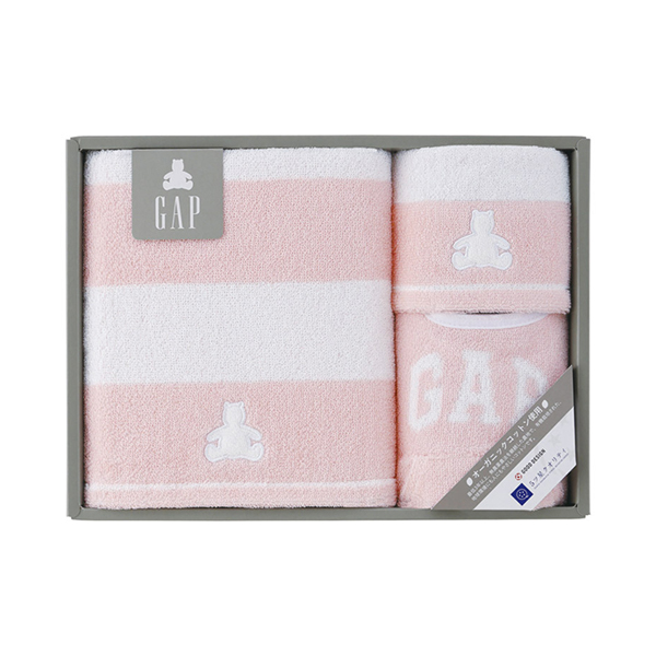 baby GAP ボーダーベア バス1P・ウォッシュタオル1P・スタイ1P（ピンク）