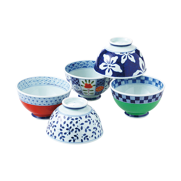 有田焼 染錦絵変り 軽量飯碗揃