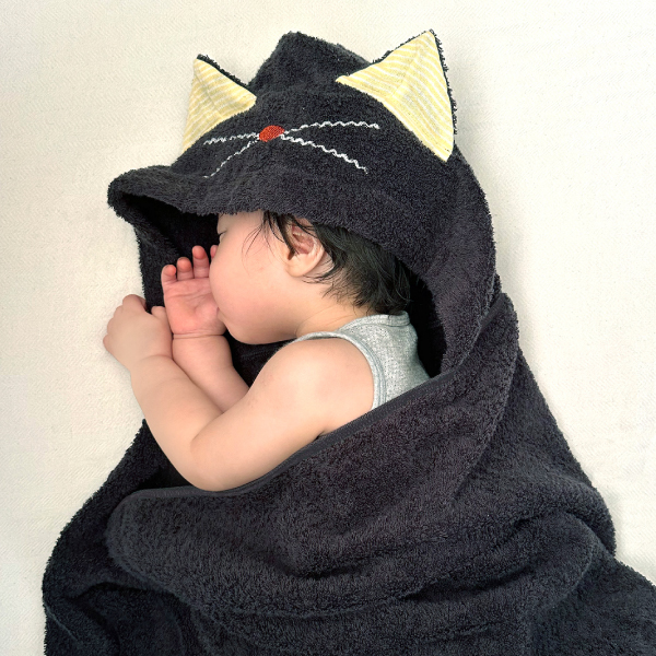 Nekosan ねこさん（ブラック）フード付きバスタオル