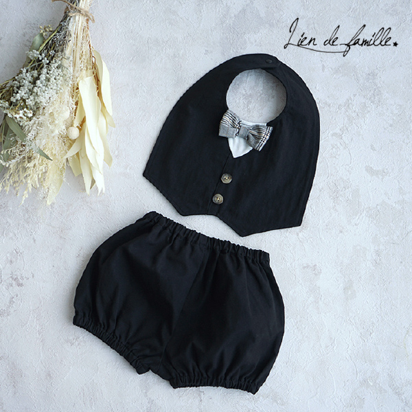 【Lien de famille】男の子フォーマル　スタイ・パンツ2点セット（ブラック）