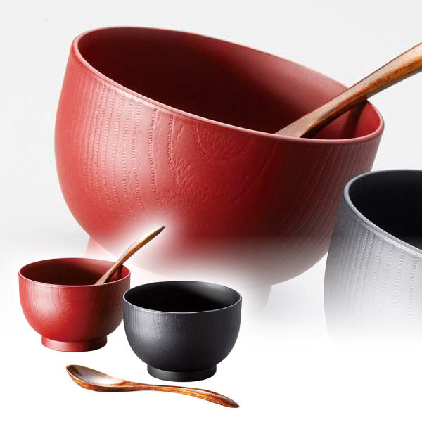 越前塗 木目汁椀ペア スプーンセット 吟朱･黒