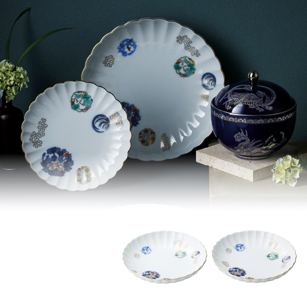 有田焼 香蘭社 金ミル花丸紋 ペア中皿