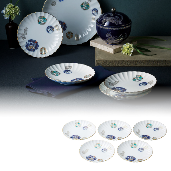 有田焼 香蘭社 金ミル花丸紋 銘々皿揃