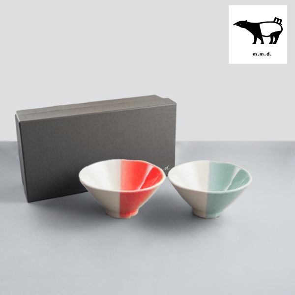 m.m.d. てのひら茶碗2個セット 朱＋青磁