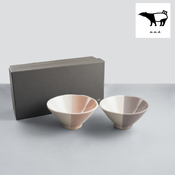 m.m.d. てのひら茶碗2個セット ローズ＋グレーパープル
