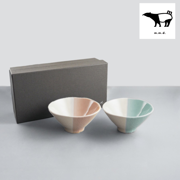 m.m.d. てのひら茶碗2個セット ローズ＋青磁