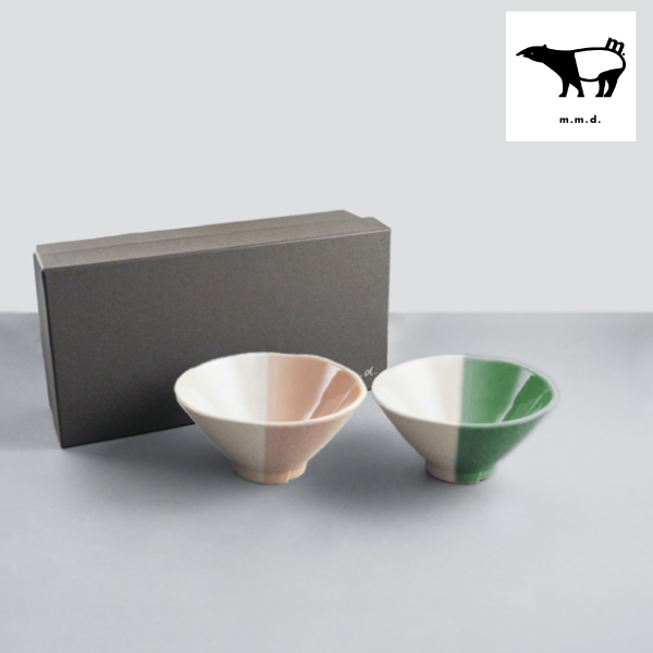 m.m.d. てのひら茶碗2個セット ローズ＋織部