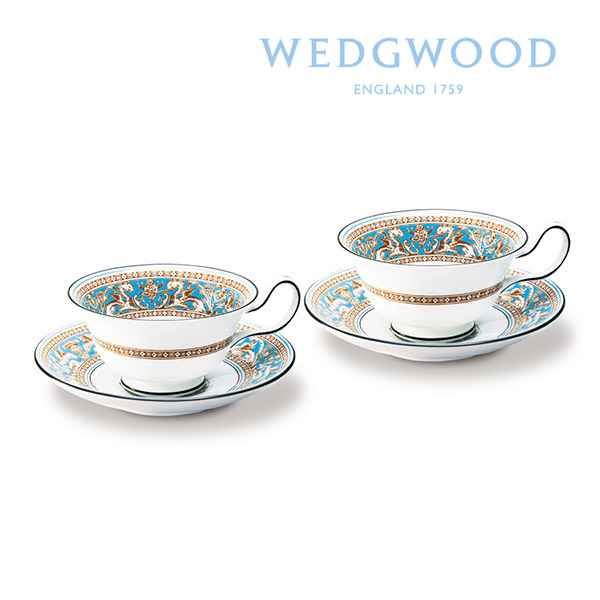 ウェッジウッド フロレンティーン ターコイズ ティーカップ&ソーサ― ペア（ピオニー）