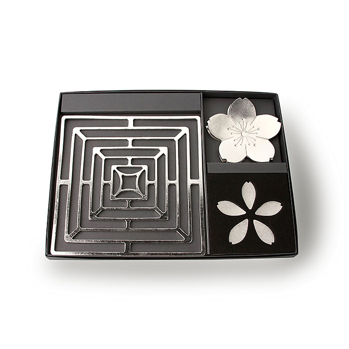 能作　KAGO - スクエア - M ＆ 箸置き - さくら（5個） ＆ フラワートレー - 桜（2枚）　新しい門出ギフトセット