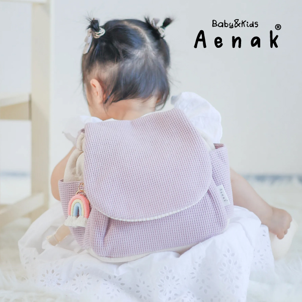 【Aenak】ベビーリュック（ワッフル くすみピンク）